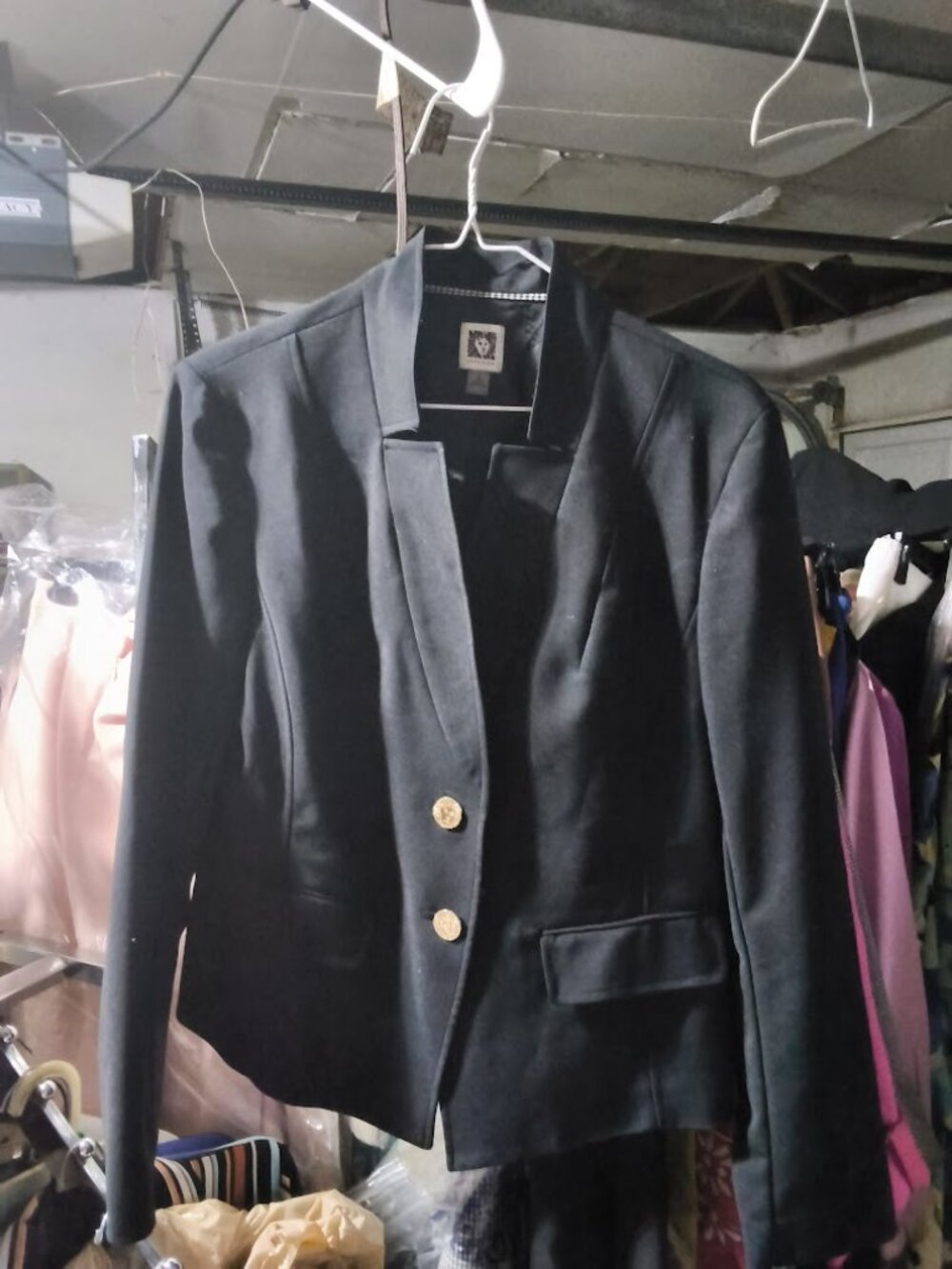 Anne Klein Black Blazer Medium Gold Button Structured Jacket
